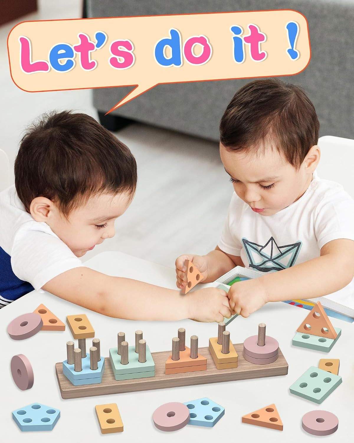 Montessori Toys for 1 2 Year Old Girl and Boy Birthday Gifts | Toddler Toys 1-2 2-3, Shape Sorter, Wooden Block, Learning Educational Sensory Stacking Toy, Toddler Puzzles, Birthday Gifts