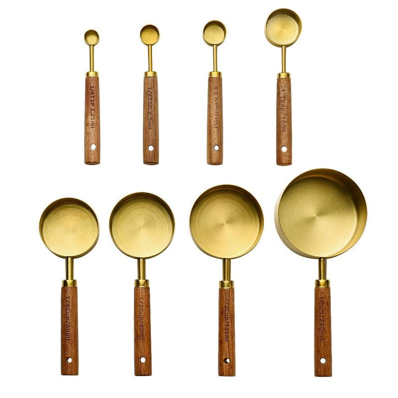 Wooden Handle Measuring Cup & Spoon Set, 8 Count