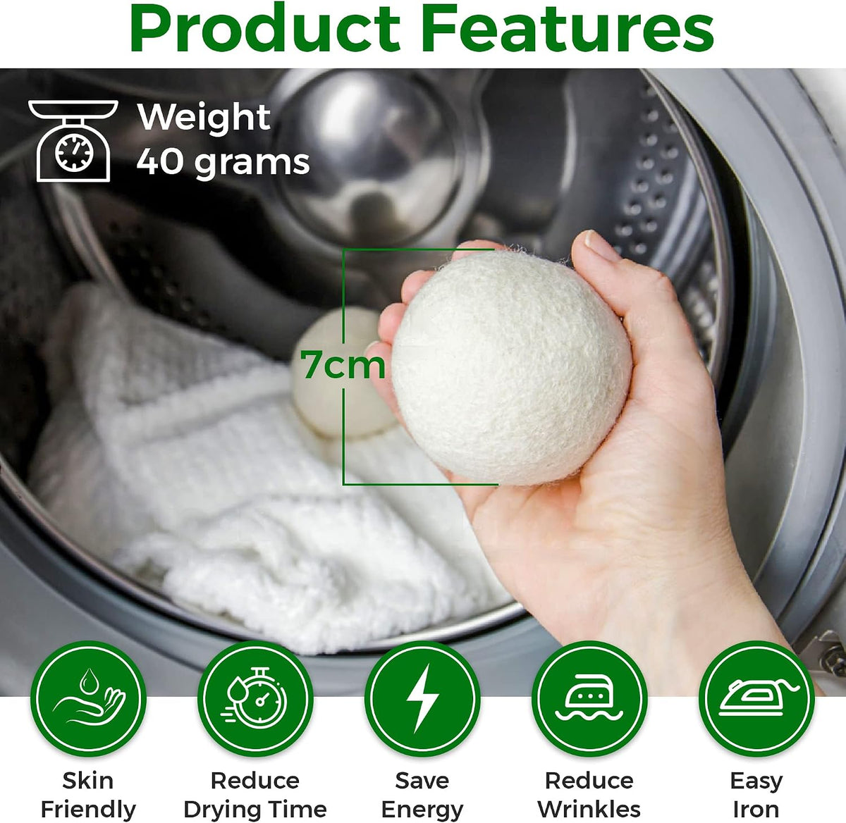 Wool Tumble Dryer Balls– Eco-Friendly Organic Fabric Softener, Reduce Wrinkles & Drying Time, save Energy, Reusable, Handmade, 100% New Zealand Wool, Baby Safe, Unscented, XL Size (Pack of 4)
