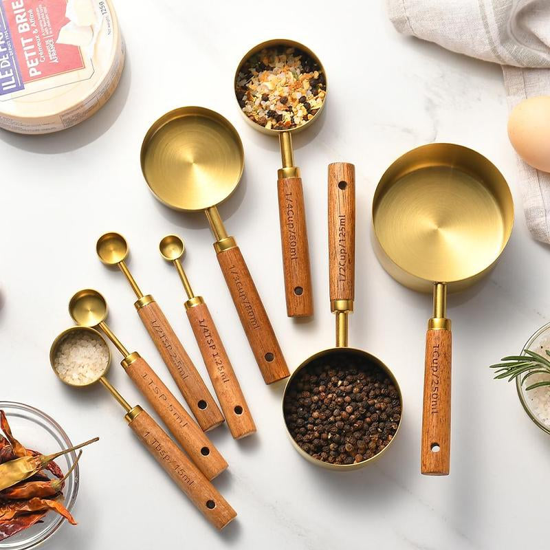 Wooden Handle Measuring Cup & Spoon Set, 8 Count