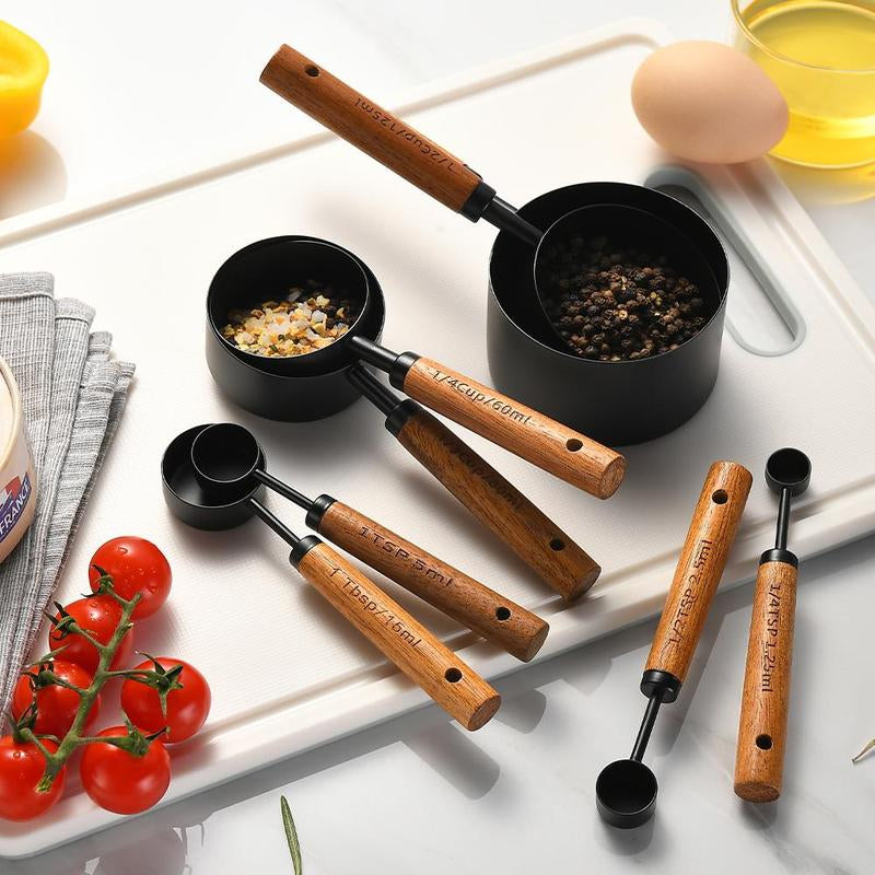 Wooden Handle Measuring Cup & Spoon Set, 8 Count