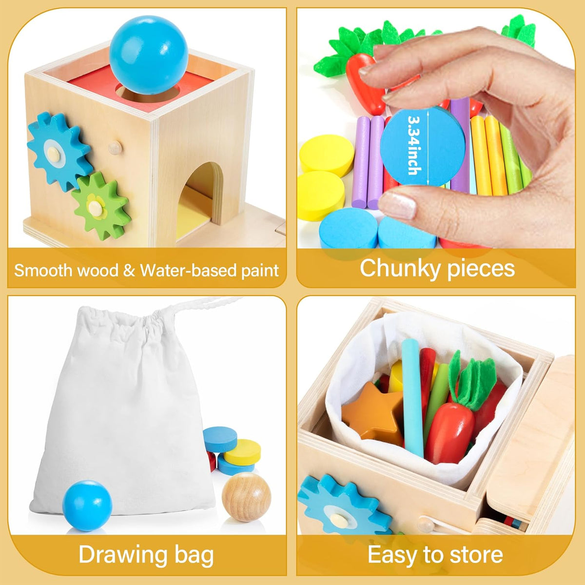 8-In-1 Wooden Educational Play Kit, Montessori Toys for 1 Year Old | One Year Old Birthday Gifts, Object Permanent Box, Coin Box, Carrot Harvest, Shape Sorting & Stacking, Fine Motor Skills