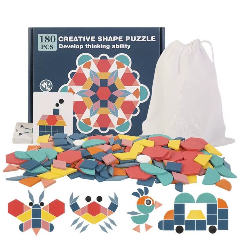 DIY Children'S Wooden Toys 155Pcs Wooden Jigsaw Puzzle Board Set Colorful Montessori Educational Toys for Children Kids Gift