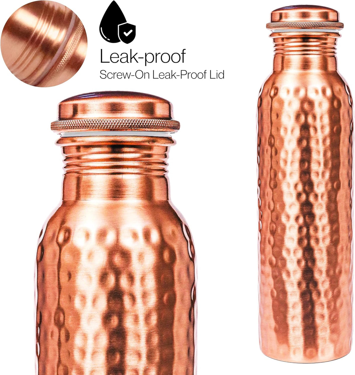 Copper Water Bottle, Pure Copper Drinking Bottle 32 Oz, Hammered, Ayurvedic