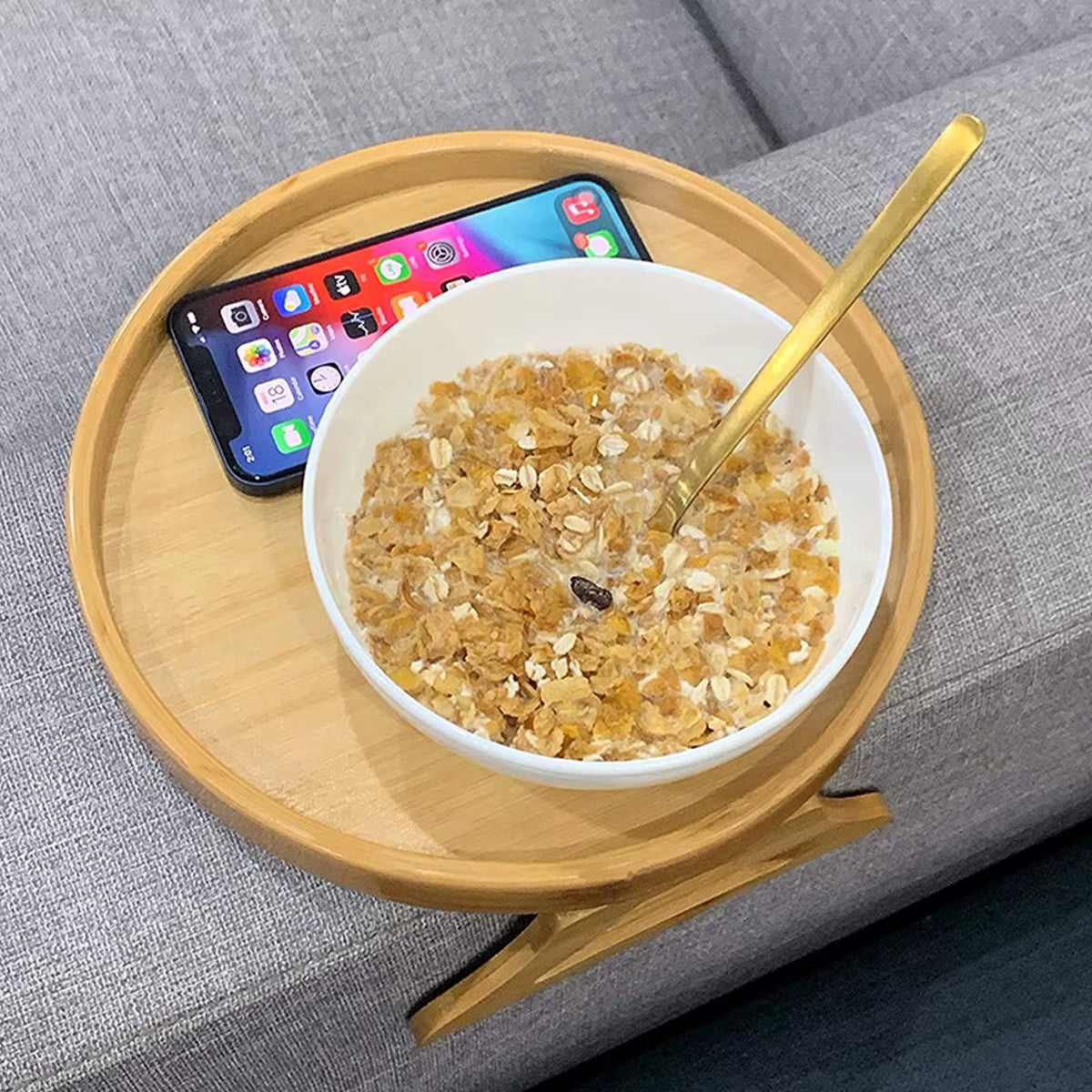 Natural Pine Wood Sofa Armrest Clip-On Tray