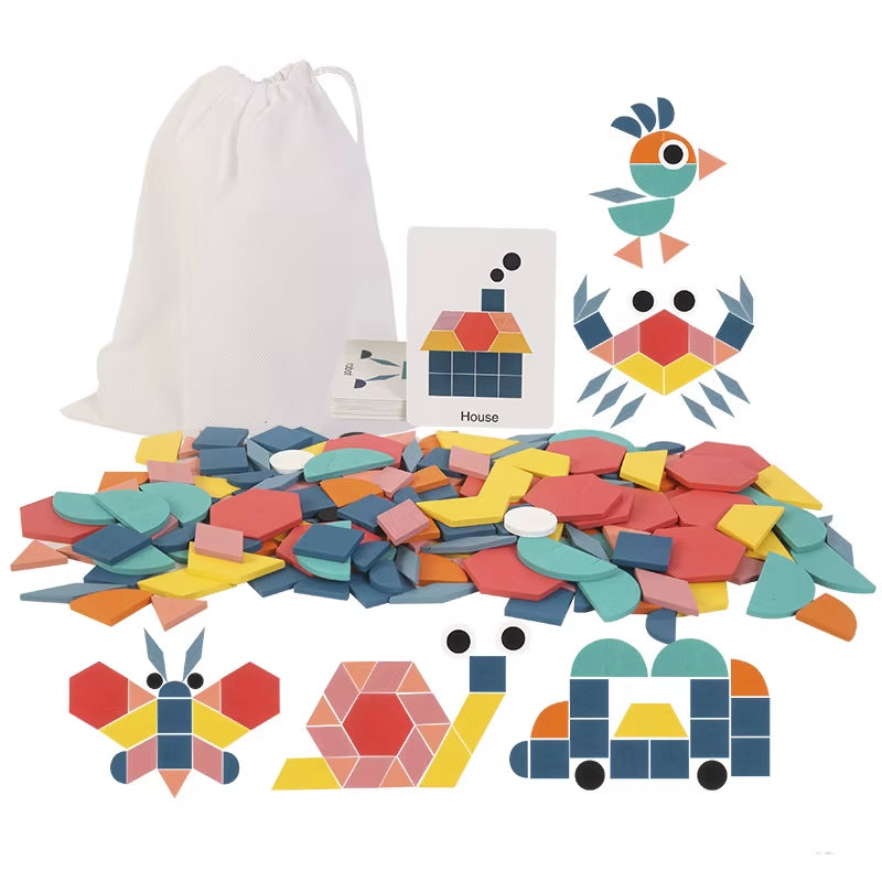 DIY Children'S Wooden Toys 155Pcs Wooden Jigsaw Puzzle Board Set Colorful Montessori Educational Toys for Children Kids Gift