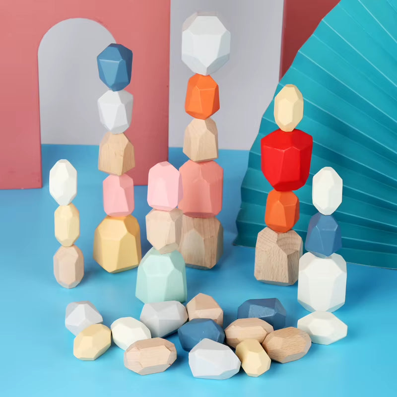 Wooden Sorting Stacking Rocks Stones Sensory Toddler Toys Learning Montessori Toys Building Blocks Game for Kids Birthday Gifts