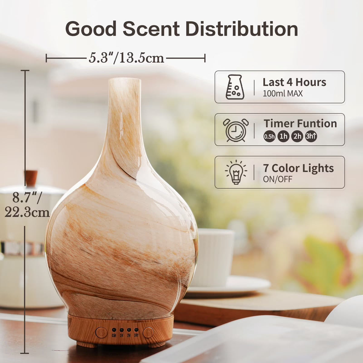 100Ml Essential Oil Diffuser Humidifier Handmade Glass Desert,Waterlessauto-Off Gift Aromatherapy Ultrasonic Cool Mist Humidifier,4 Running Hours for Sleeping, Yoga, Office, Spa