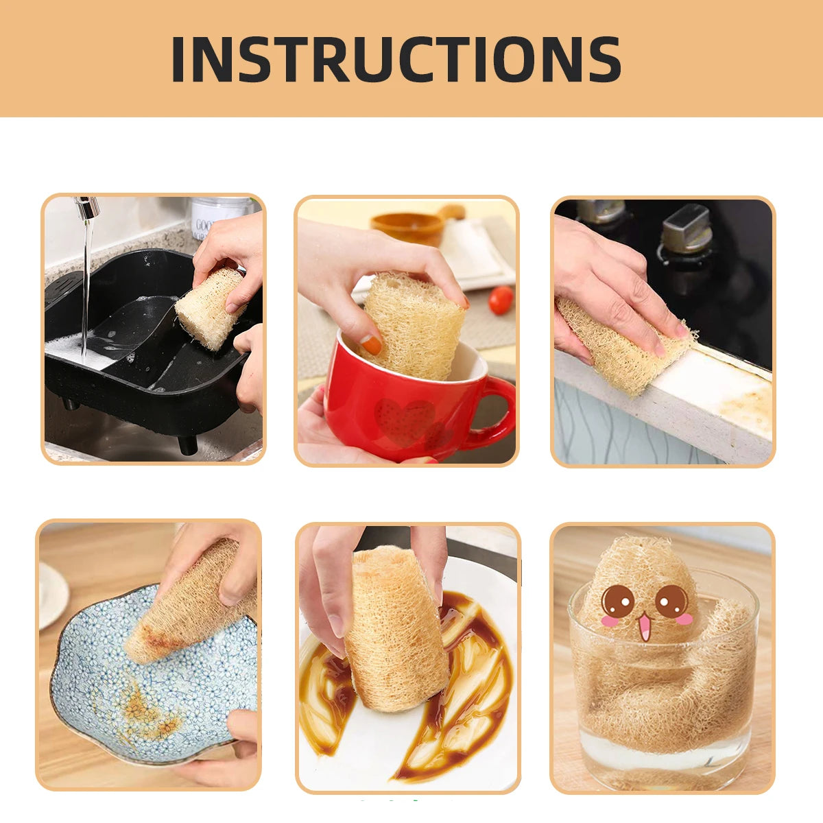 Full Loofah Natural Exfoliating Biodegradable Loofah Sponge Cellulose Natural Shower Sponge Scrubber for Kitchen Bathroom