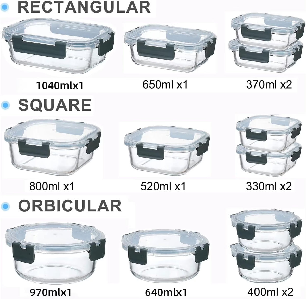 12 Pcs Glass Storage Containers with Lids, Reusable for Kitchen Organization (12 Pcs,Gray)