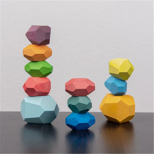 Wooden Sorting Stacking Rocks Stones Sensory Toddler Toys Learning Montessori Toys Building Blocks Game for Kids Birthday Gifts
