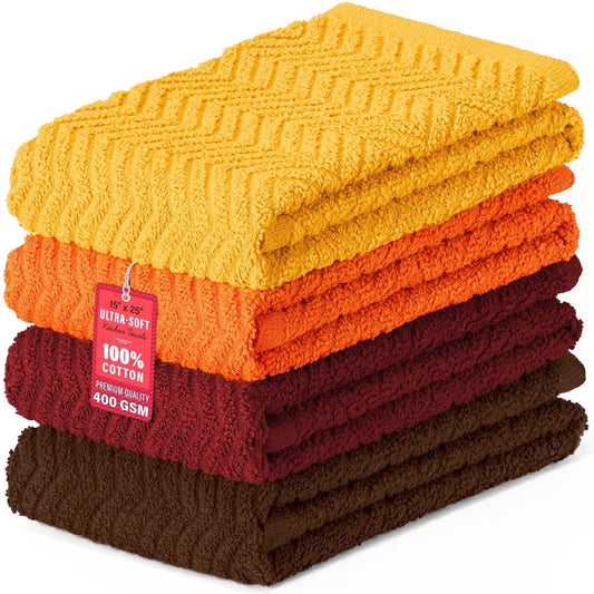 Large Kitchen Towels Set of 4, Dish Towels, 100% Cotton, 15" X 25" Quick Drying Hand Kitchen Towels, Fall Assorted (4 Pack)
