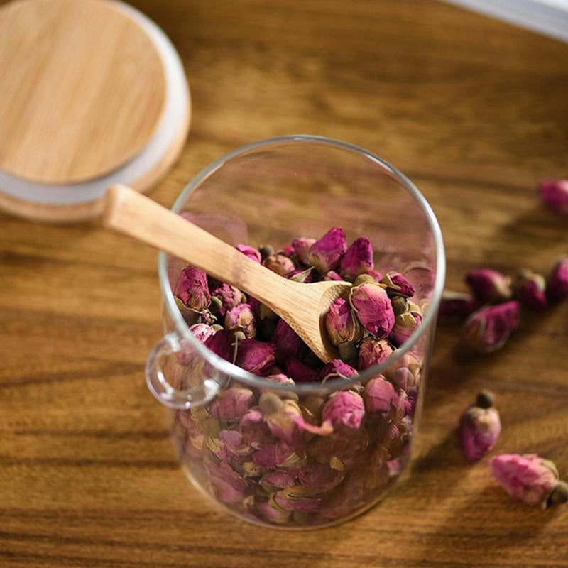 Round Glass Spice Jar with Bamboo Lid & Spoon, Clear Food Storage Container, Kitchen Utensils & Gadgets for Home