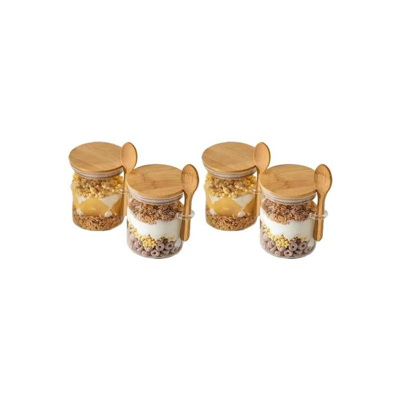 Round Glass Spice Jar with Bamboo Lid & Spoon, Clear Food Storage Container, Kitchen Utensils & Gadgets for Home