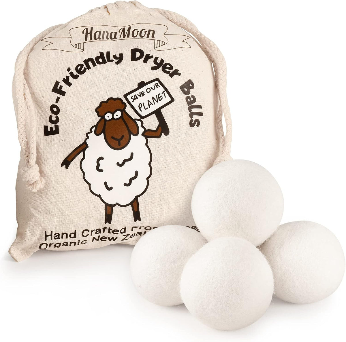 Wool Tumble Dryer Balls– Eco-Friendly Organic Fabric Softener, Reduce Wrinkles & Drying Time, save Energy, Reusable, Handmade, 100% New Zealand Wool, Baby Safe, Unscented, XL Size (Pack of 4)
