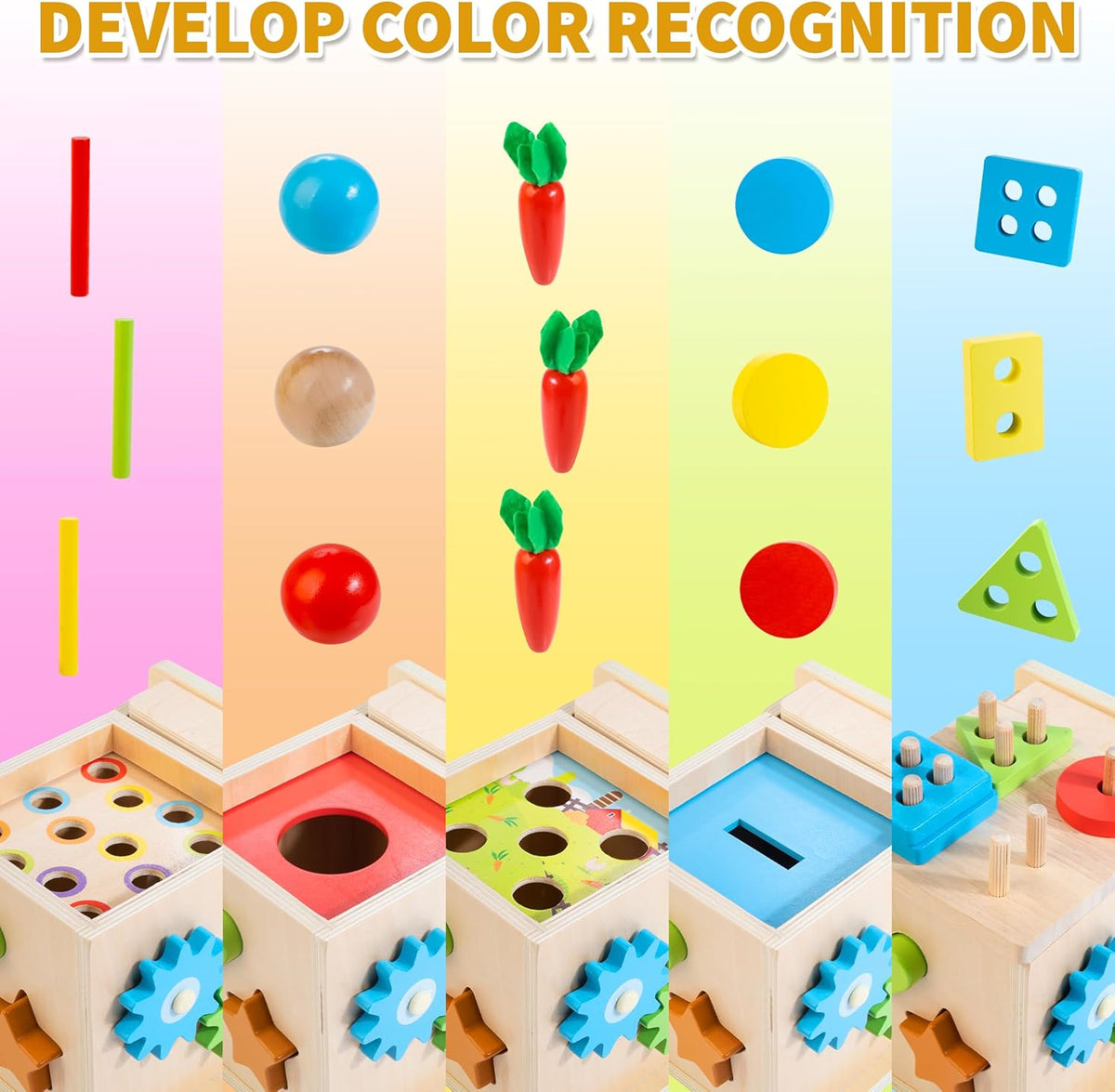 8-In-1 Wooden Educational Play Kit, Montessori Toys for 1 Year Old | One Year Old Birthday Gifts, Object Permanent Box, Coin Box, Carrot Harvest, Shape Sorting & Stacking, Fine Motor Skills