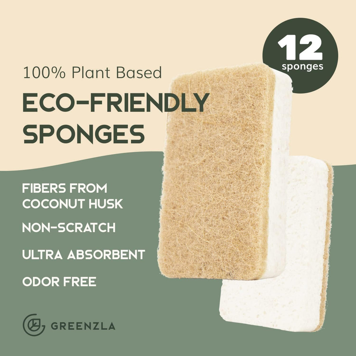12 Pack Kitchen Sponges | Non-Scratch Hemp & Sisal