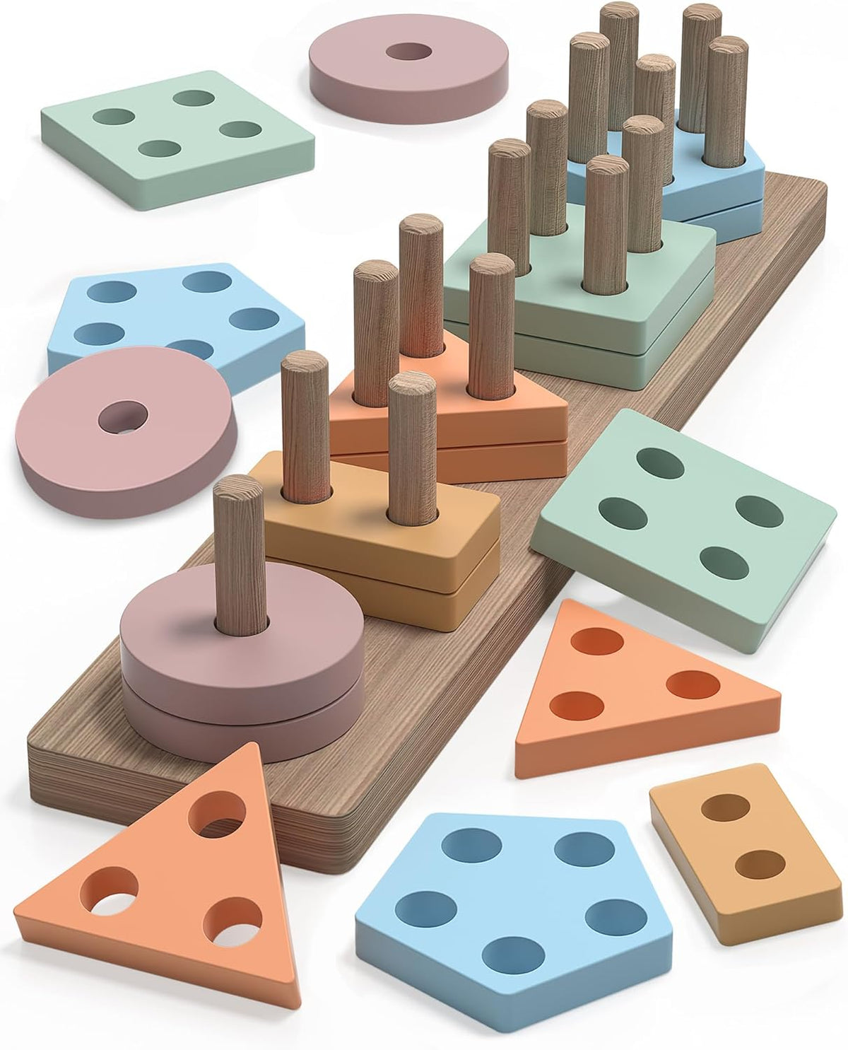 Montessori Toys for 1 2 Year Old Girl and Boy Birthday Gifts | Toddler Toys 1-2 2-3, Shape Sorter, Wooden Block, Learning Educational Sensory Stacking Toy, Toddler Puzzles, Birthday Gifts