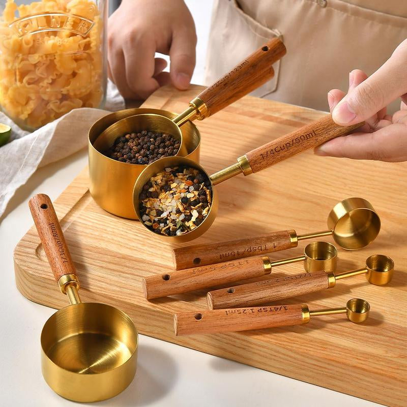 Wooden Handle Measuring Cup & Spoon Set, 8 Count