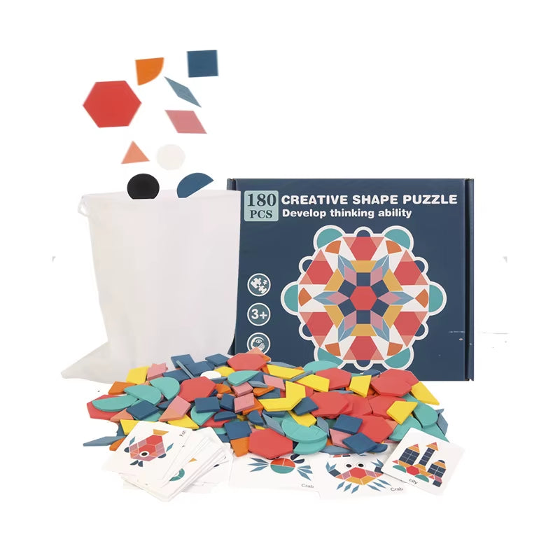 DIY Children'S Wooden Toys 155Pcs Wooden Jigsaw Puzzle Board Set Colorful Montessori Educational Toys for Children Kids Gift