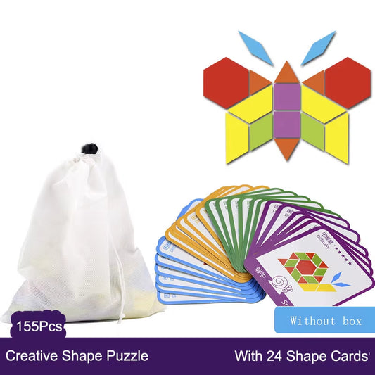 DIY Children'S Wooden Toys 155Pcs Wooden Jigsaw Puzzle Board Set Colorful Montessori Educational Toys for Children Kids Gift