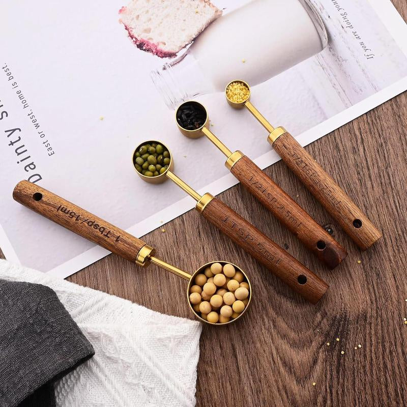 Wooden Handle Measuring Cup & Spoon Set, 8 Count