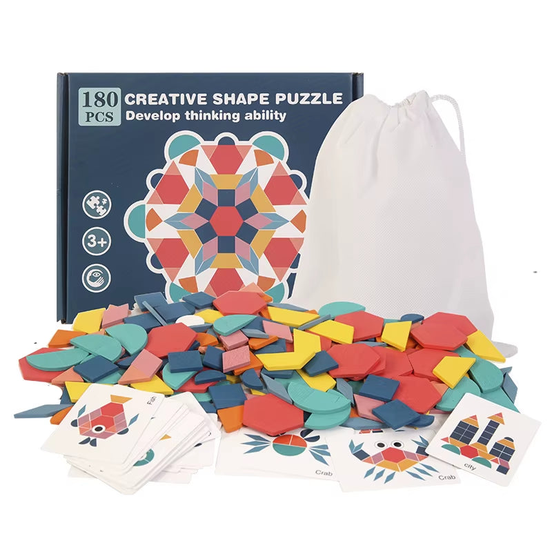 DIY Children'S Wooden Toys 155Pcs Wooden Jigsaw Puzzle Board Set Colorful Montessori Educational Toys for Children Kids Gift