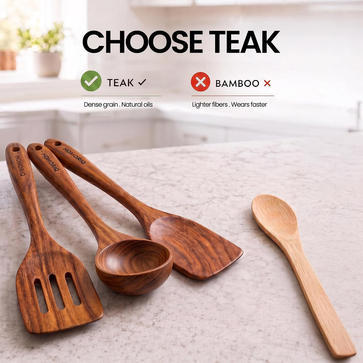 9 Piece Premium Teak Wooden Cooking Utensils Set- Spoons and Spatulas with Holder and Spoon Rest, Heat-Resistant, Non-Stick Safe, Lightweight Kitchen Tools (9)