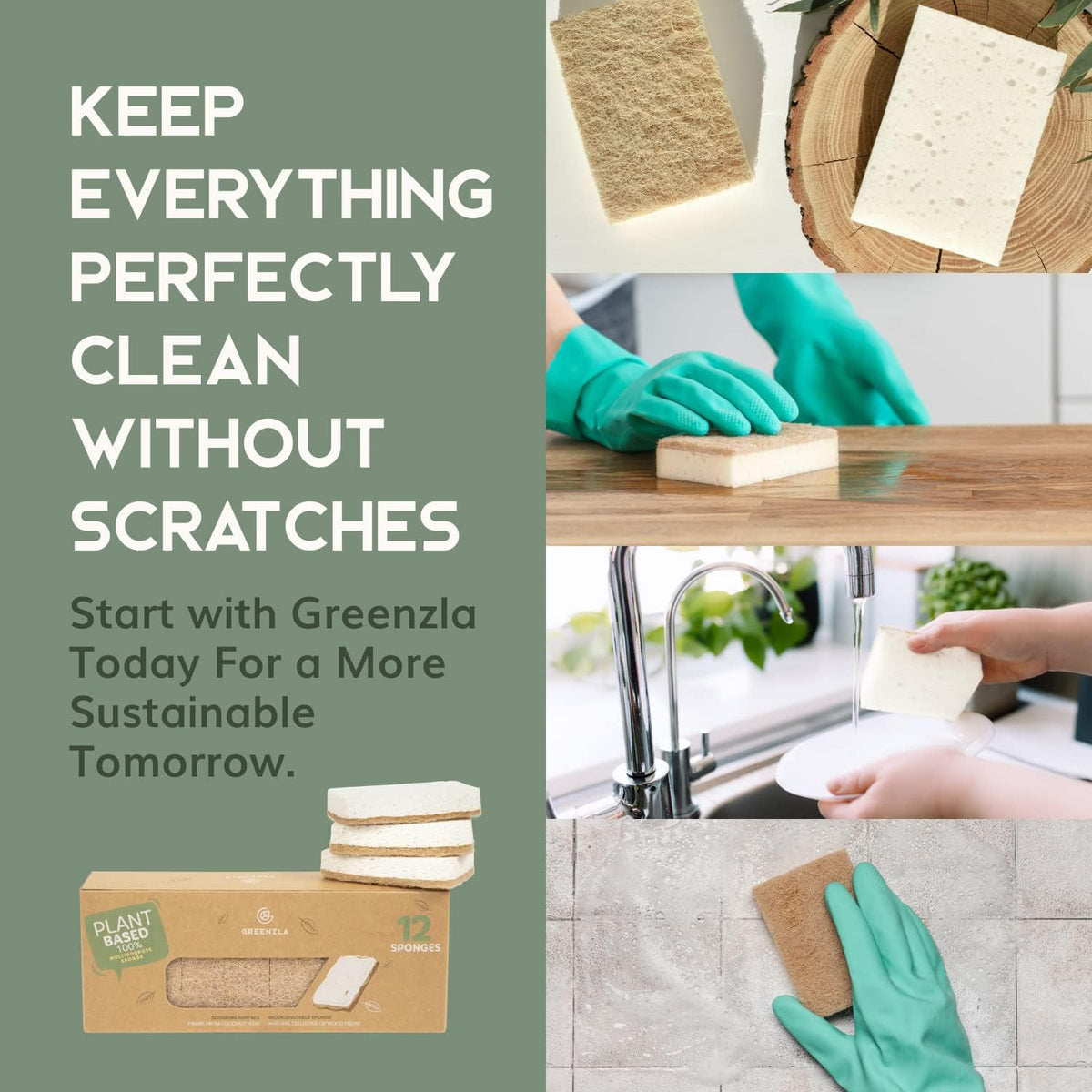 12 Pack Kitchen Sponges | Non-Scratch Hemp & Sisal