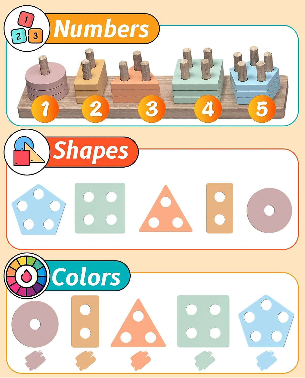 Montessori Toys for 1 2 Year Old Girl and Boy Birthday Gifts | Toddler Toys 1-2 2-3, Shape Sorter, Wooden Block, Learning Educational Sensory Stacking Toy, Toddler Puzzles, Birthday Gifts