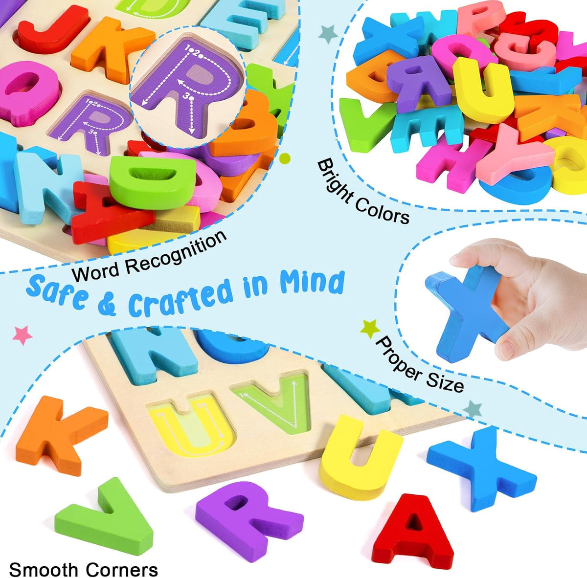 Alphabet Puzzles Wooden Puzzles for Toddlers Toy | Shape ABC Puzzle Alphabet Learning Toys Preschool Educational Toys Gift for Girls Boys