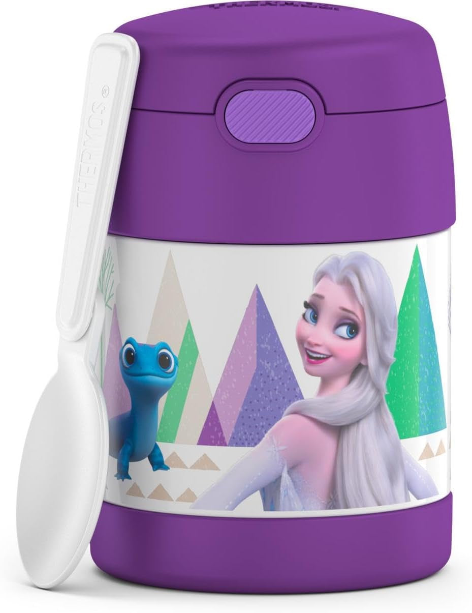 FUNTAINER Kids Food Jar with Spoon, 10Oz, Frozen 2 | Kid-Friendly Stainless Steel Insulated Food Container, Keeps Food Hot or Cold Longer for School & Play, BPA Free