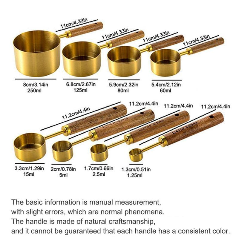 Wooden Handle Measuring Cup & Spoon Set, 8 Count