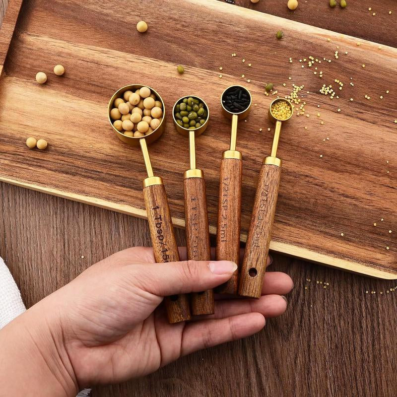 Wooden Handle Measuring Cup & Spoon Set, 8 Count