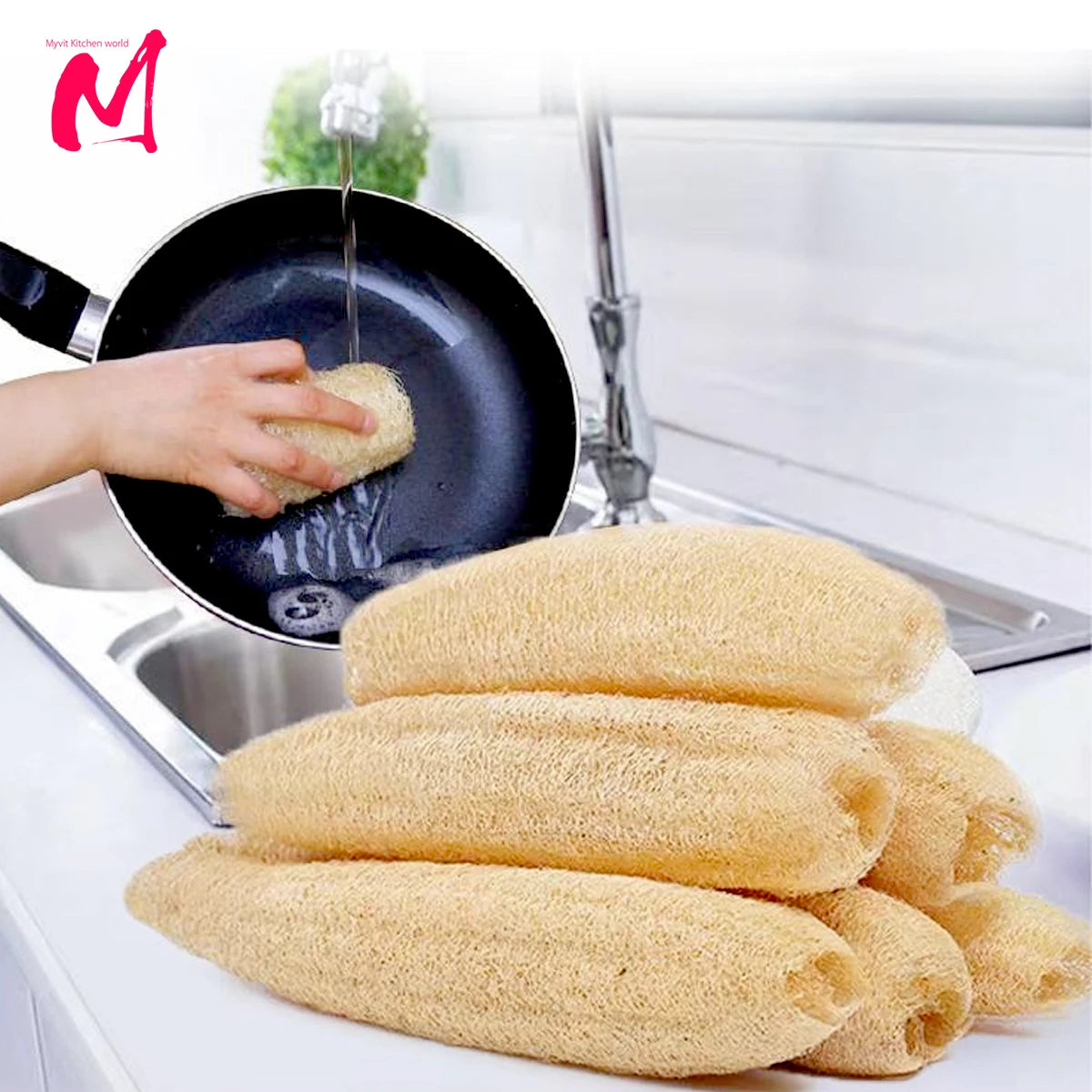 Full Loofah Natural Exfoliating Biodegradable Loofah Sponge Cellulose Natural Shower Sponge Scrubber for Kitchen Bathroom
