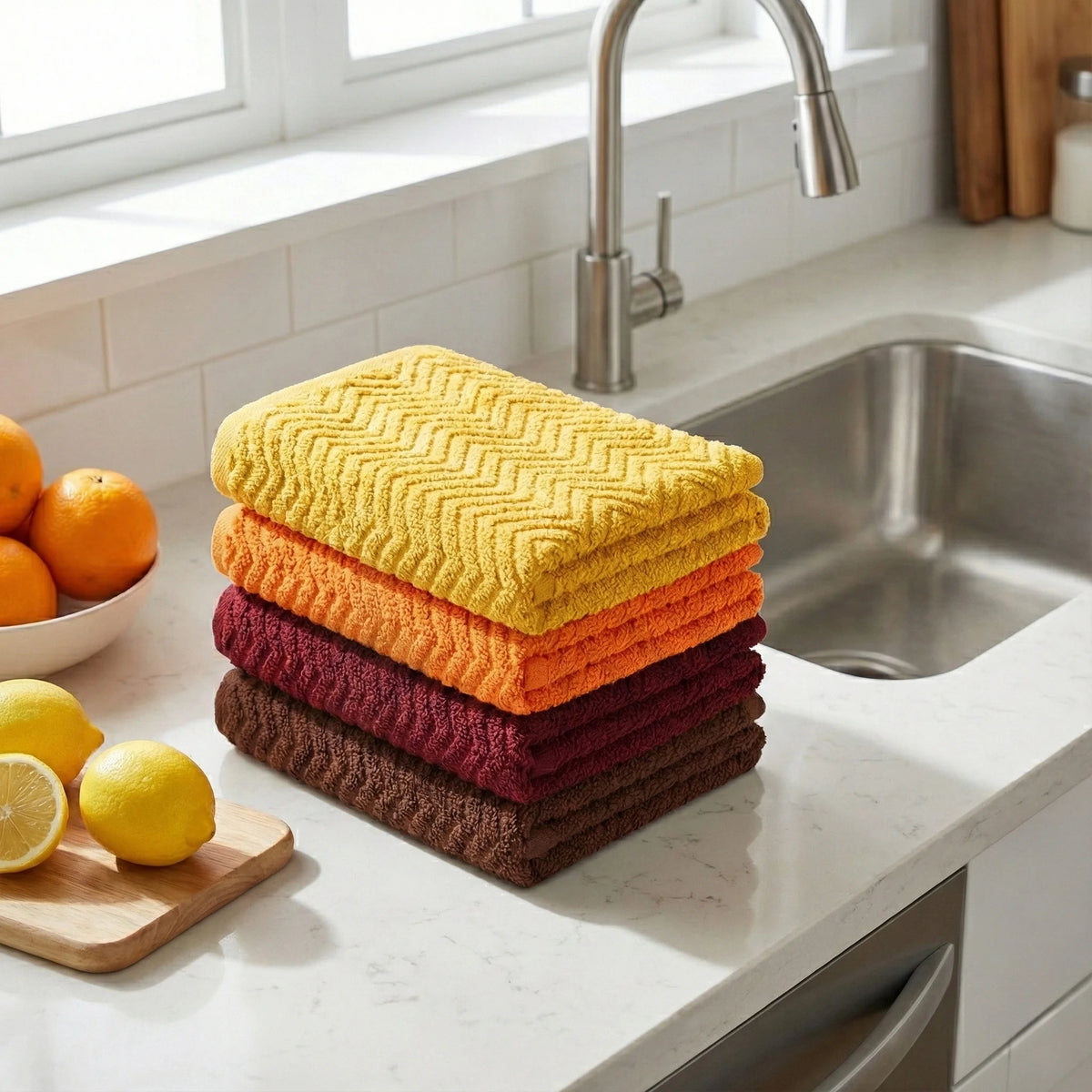 Large Kitchen Towels Set of 4, Dish Towels, 100% Cotton, 15" X 25" Quick Drying Hand Kitchen Towels, Fall Assorted (4 Pack)