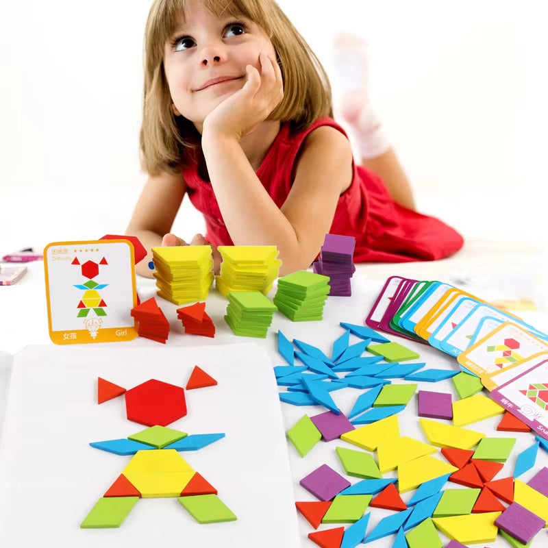DIY Children'S Wooden Toys 155Pcs Wooden Jigsaw Puzzle Board Set Colorful Montessori Educational Toys for Children Kids Gift