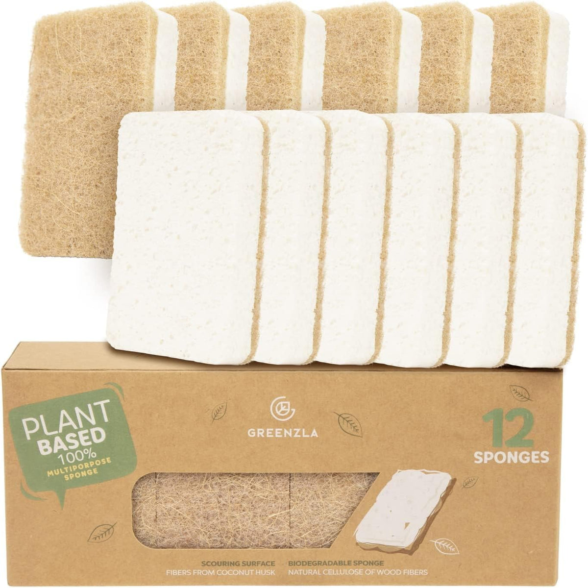 12 Pack Kitchen Sponges | Non-Scratch Hemp & Sisal