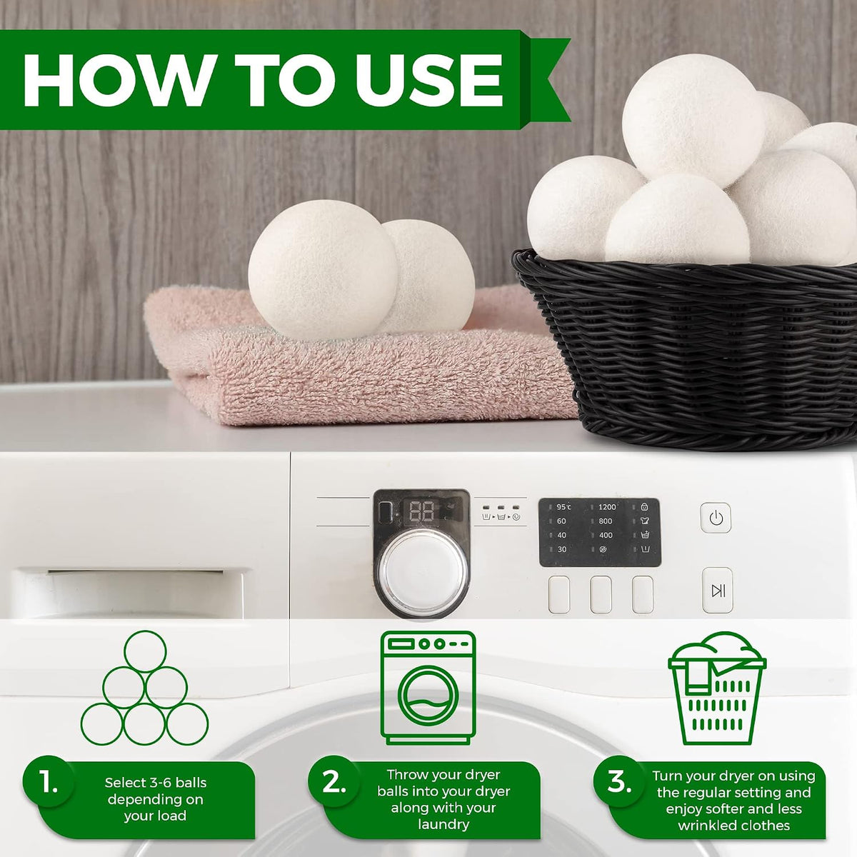Wool Tumble Dryer Balls– Eco-Friendly Organic Fabric Softener, Reduce Wrinkles & Drying Time, save Energy, Reusable, Handmade, 100% New Zealand Wool, Baby Safe, Unscented, XL Size (Pack of 4)