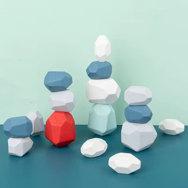 Wooden Sorting Stacking Rocks Stones Sensory Toddler Toys Learning Montessori Toys Building Blocks Game for Kids Birthday Gifts