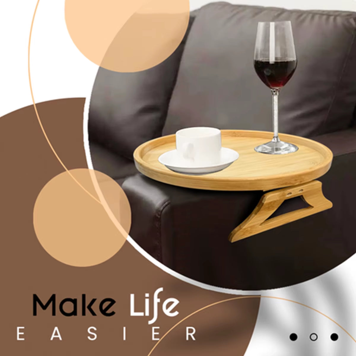 Natural Pine Wood Sofa Armrest Clip-On Tray