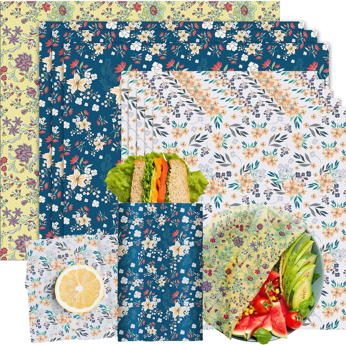 Reusable Beeswax Food Wraps 9-Pack | Organic Eco-Friendly Sustainable Plastic-Free for Sandwiches, Bread, Produce & Leftovers | Zero Waste Food Storage Variety Pack (1XL, 3M, 5S)